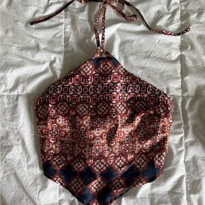 Windsor Red and Blue Halter Top with Geometric Print